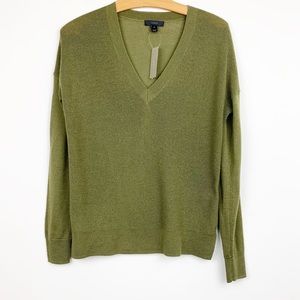 J. Crew NWT Olive V-Neck Wool Blend Sweater XS
